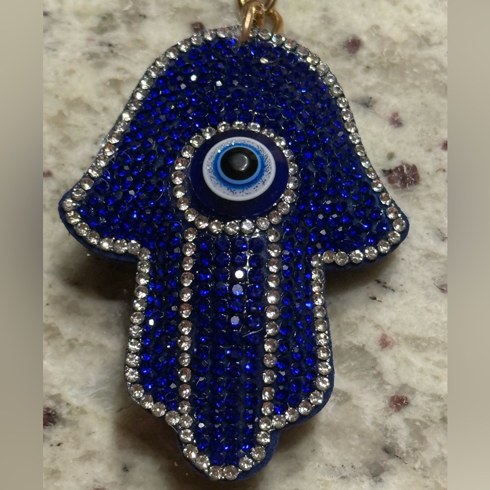 Blue Evil Eye Keychain  Pendant.  Gold colored hardware. NEW